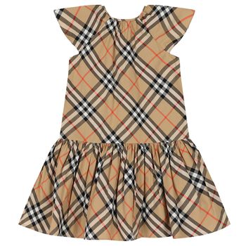 Girls Beige Check Dress