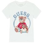 Girls White Logo Teddy Bear T-Shirt, 1, hi-res