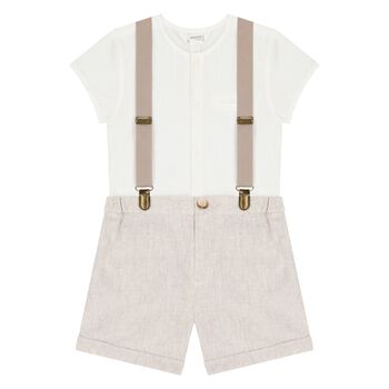 Baby Boys Beige & White Shorts Set