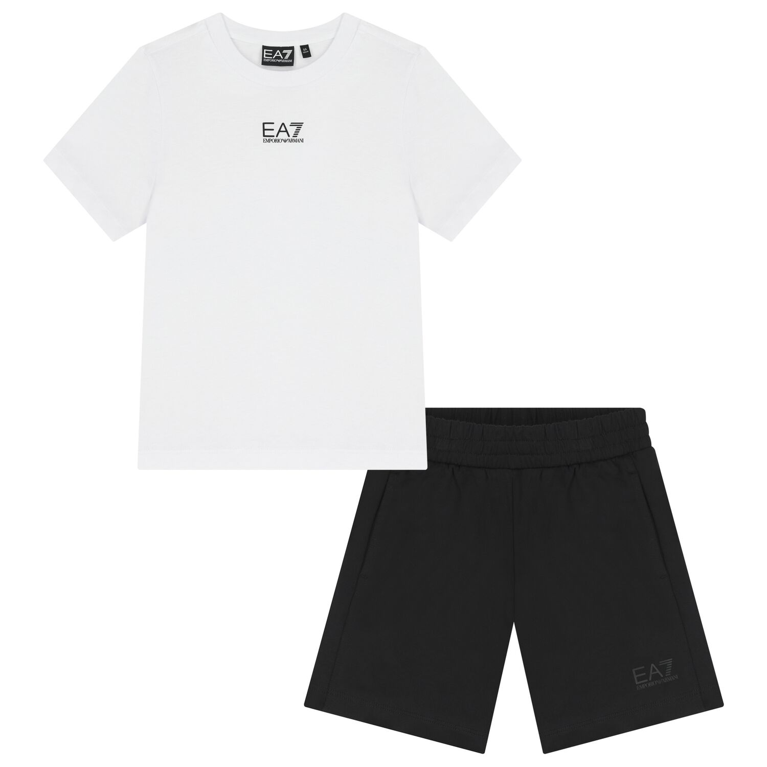 Boys White & Black Logo Shorts Set, 1, hi-res