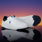 Boys White & Navy Blue Logo Trainers, 1, hi-res