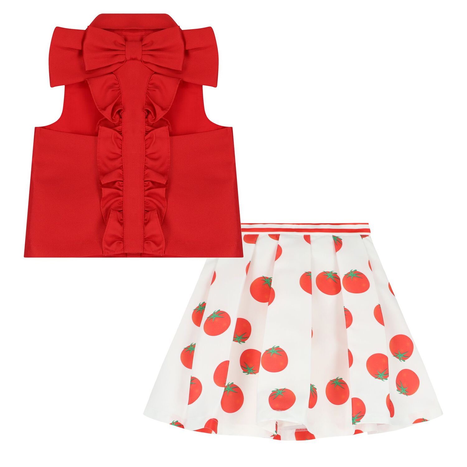 Girls Red & White Skirt Set, 1, hi-res