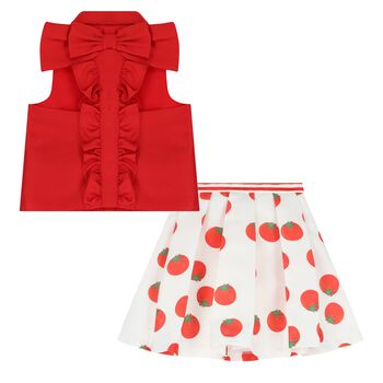Girls Red & White Skirt Set