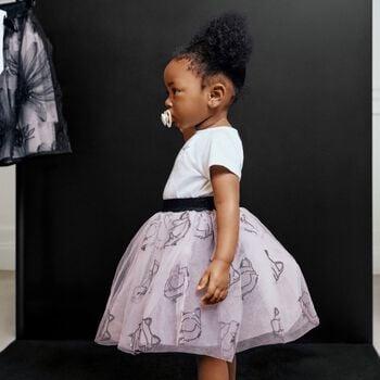 Girls White & Pink Tulle Choupette Skirt Set