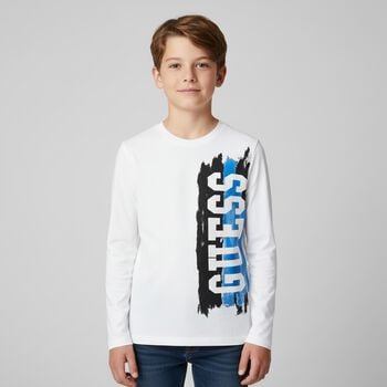 Boys White Logo  Sleeve Top