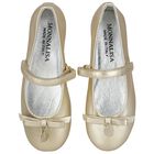 Girls Gold Ballerina Bow Shoes, 1, hi-res
