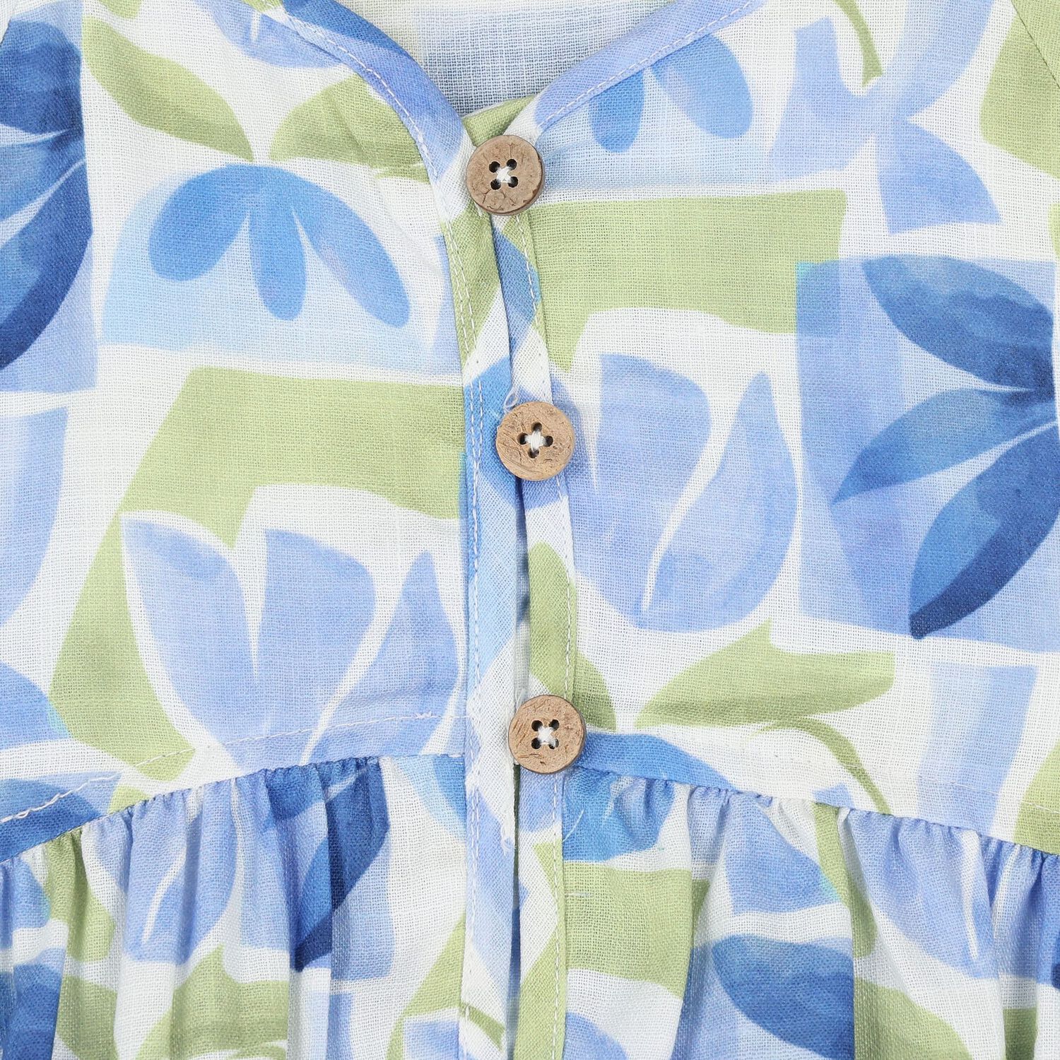 Girls Blue & Green Floral Dress, 1, hi-res