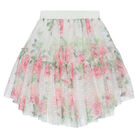Girls White Floral Tulle Skirt, 1, hi-res
