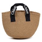 Girls Black & Beige Straw Handbag, 1, hi-res
