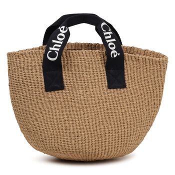 Girls Black & Beige Straw Handbag