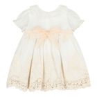 Baby Girls White & Pink Floral Embroidered Dress, 1, hi-res