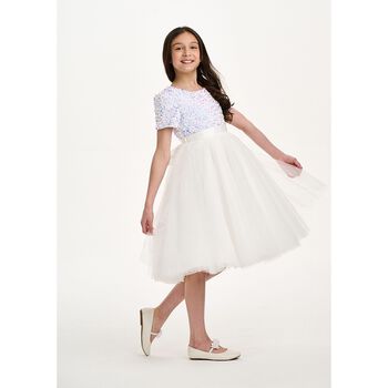 Girls White Sequin Tulle Dress