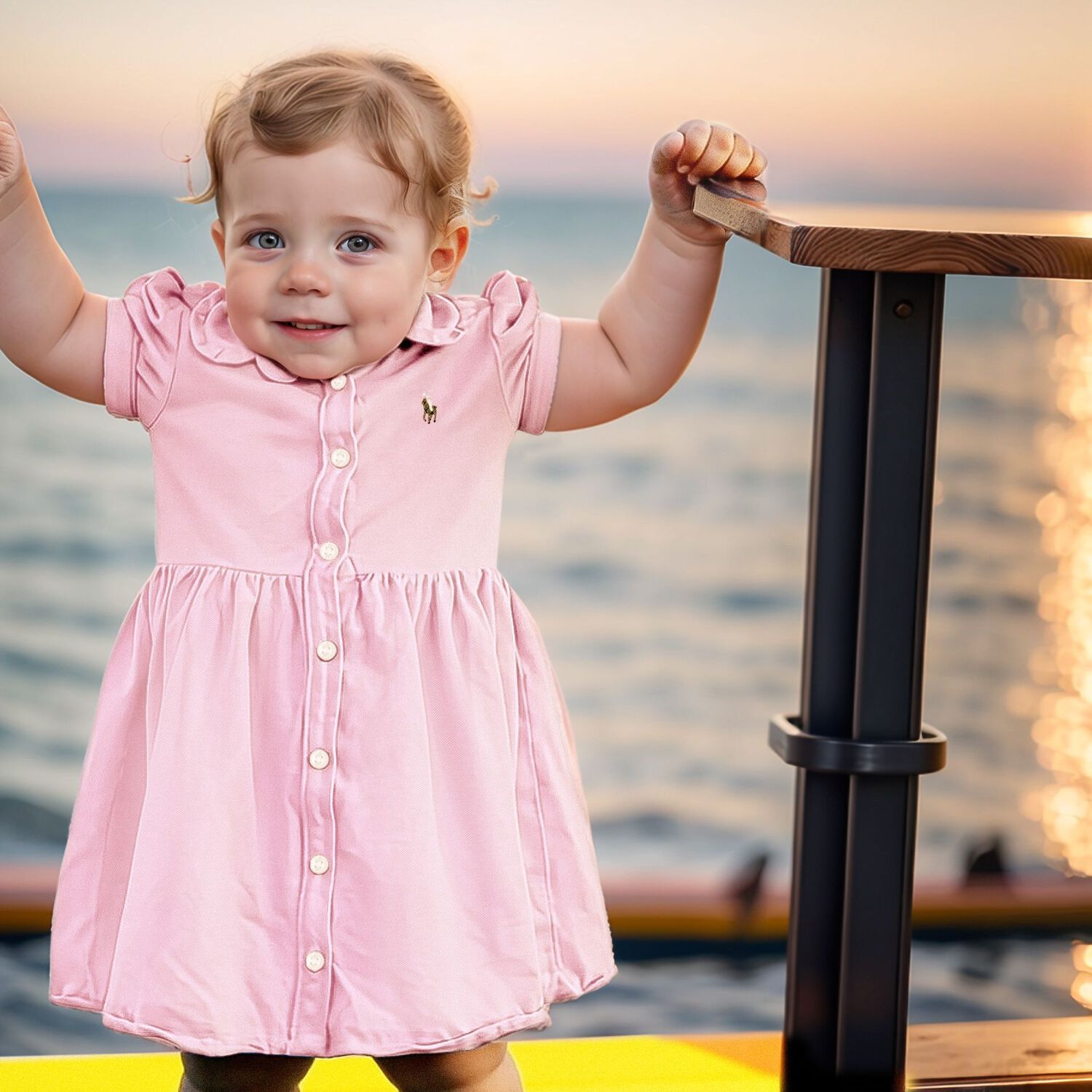 Baby Girls Pink Logo Polo Dress Set, 1, hi-res