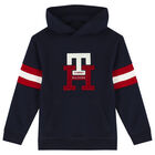 Boys Navy Blue Logo Hooded Top, 1, hi-res