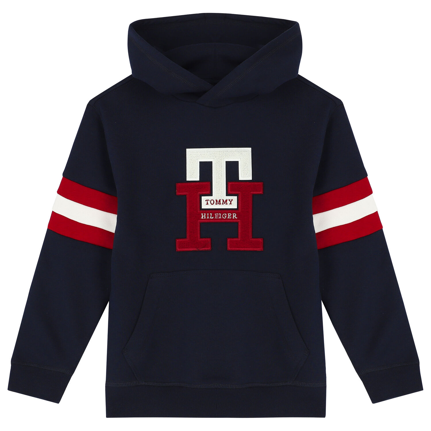 Boys Navy Blue Logo Hooded Top, 1, hi-res
