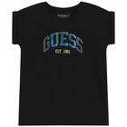 Girls Black Iridescent Logo T-Shirt, 3, hi-res