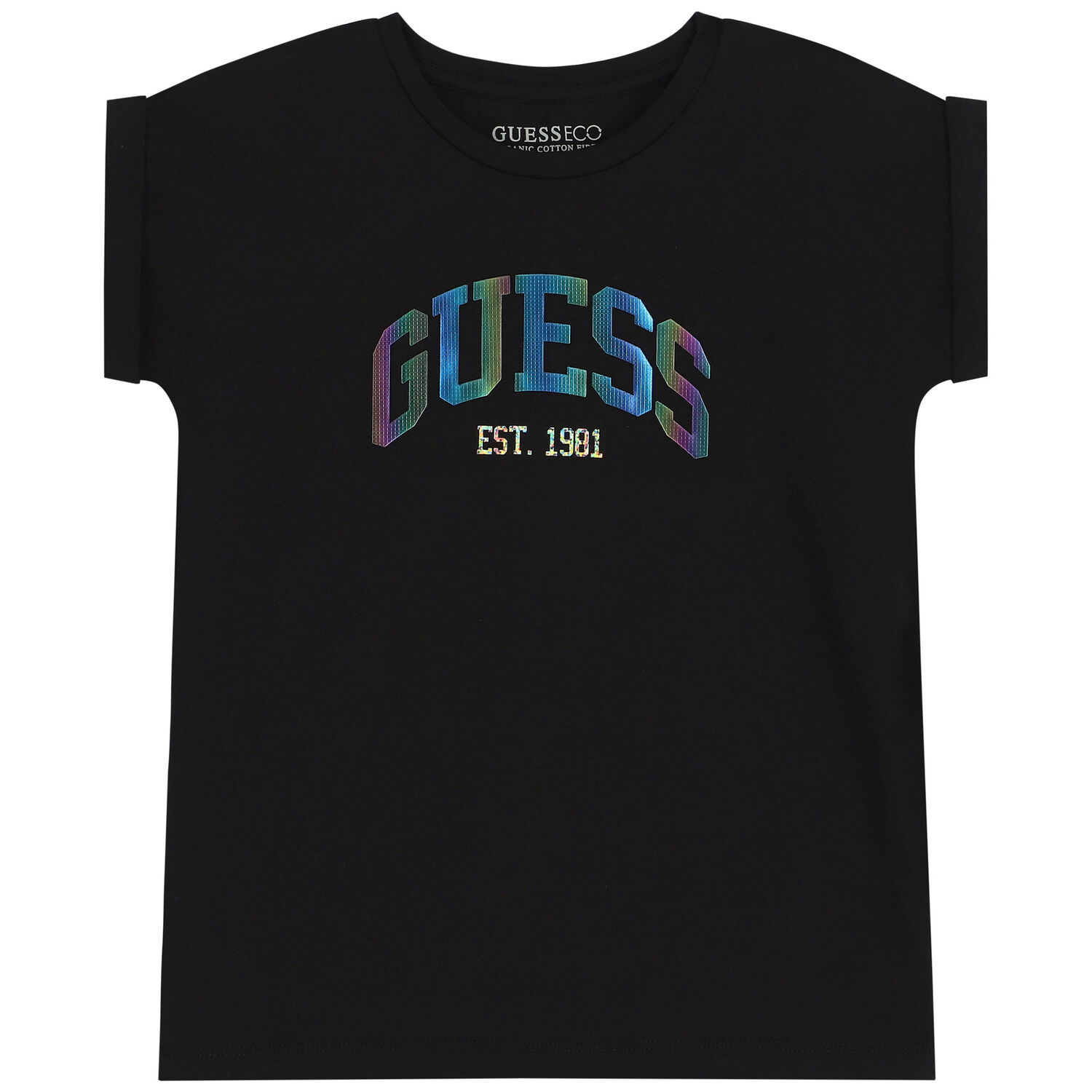 Girls Black Iridescent Logo T-Shirt, 3, hi-res