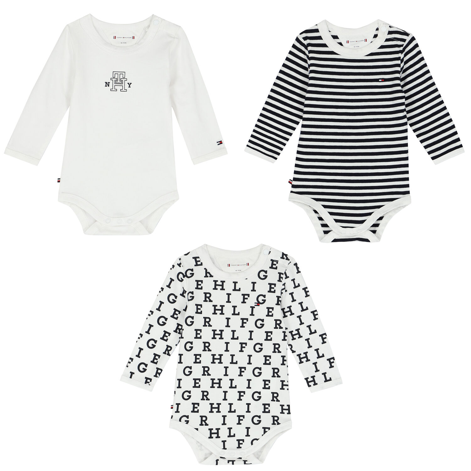 Baby Boys White & Navy Blue Logo Bodysuits (3-Pack), 1, hi-res image number null
