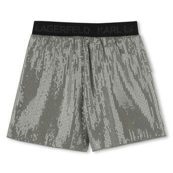 Girls Green Logo Sequin Shorts