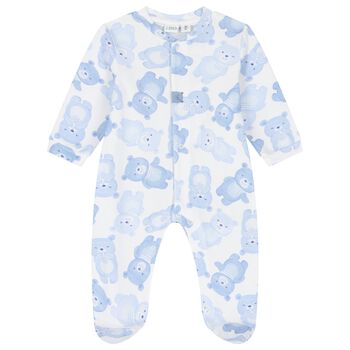 Baby Boys White & Blue Teddy Bear Babygrow