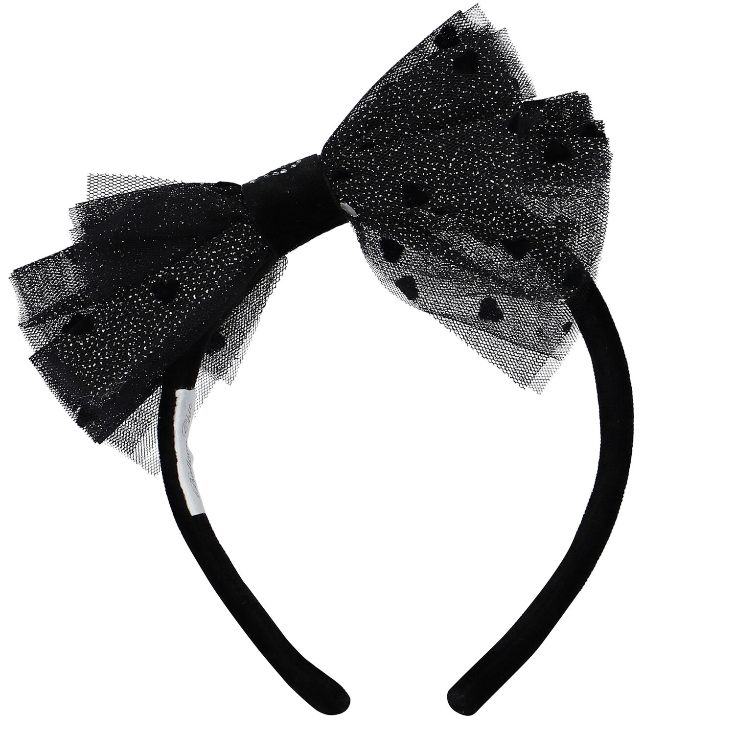 Girls Black Tulle Bow Headband, 1, hi-res