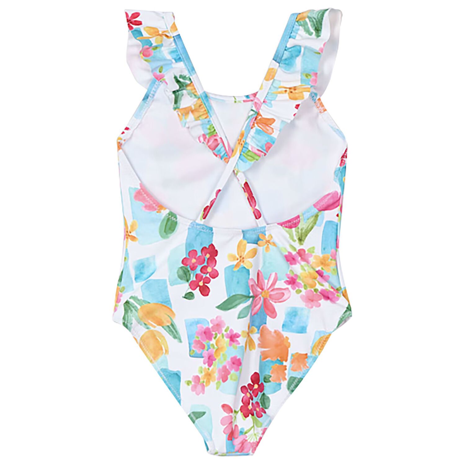 Girls Ivory & Green Floral Swimsuit, 2, hi-res image number null