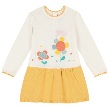 Younger Girls Ivory & Yellow Floral Dress