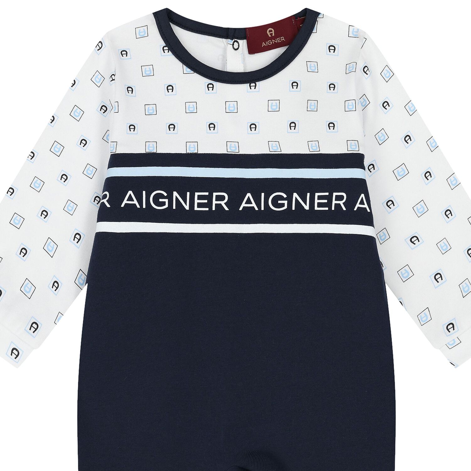 Baby Boys White & Navy Blue Logo Babygrow, 1, hi-res