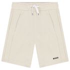 Boys Beige Logo Shorts, 2, hi-res