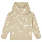 Boys Beige Logo Hooded Top, 1, hi-res