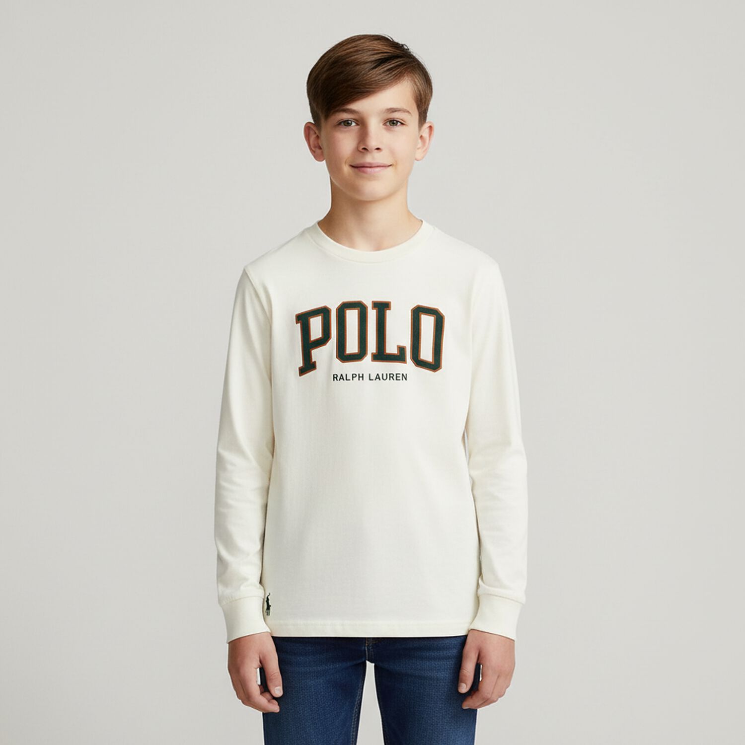Boys Ivory Logo Long Sleeve Top, 1, hi-res image number null