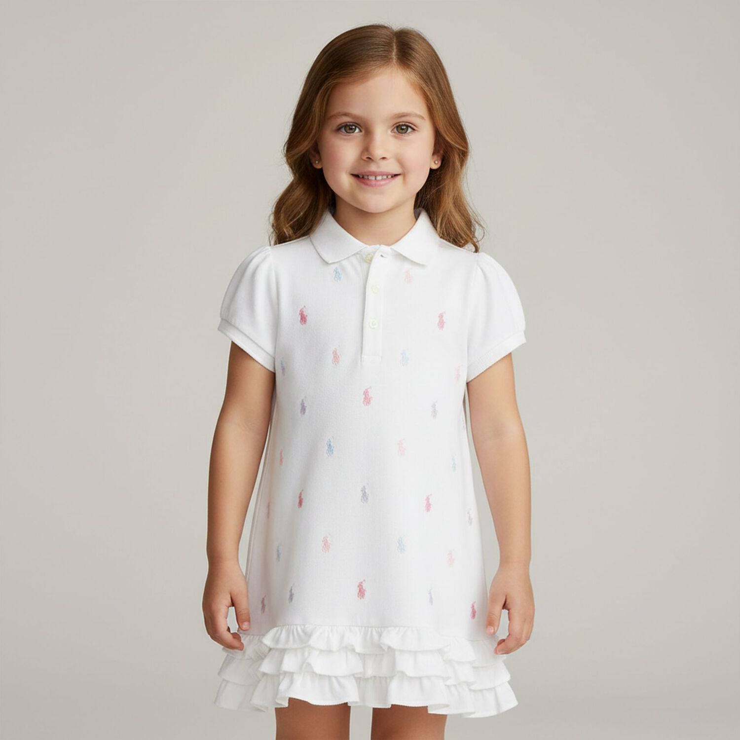 Baby Girls White Polo Dress, 1, hi-res