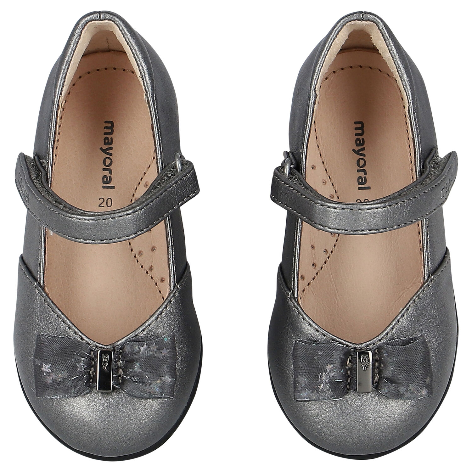 Younger Girls Silver Bow Shoes, 2, hi-res image number null