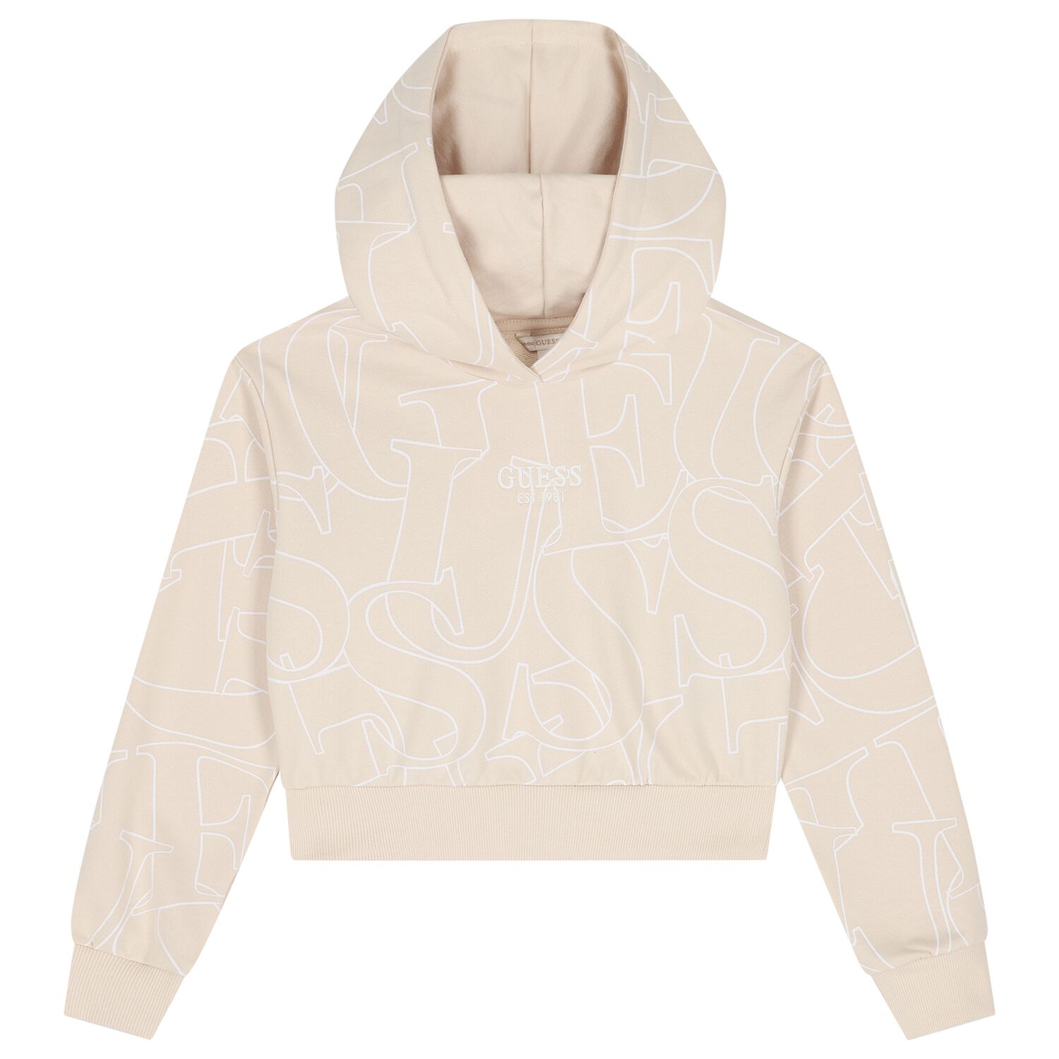 Girls Beige Logo Hooded Top, 3, hi-res