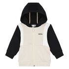 Younger Boys Beige & Black Logo Zip Up Top, 2, hi-res