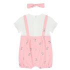 Baby Girls White & Pink Zebra Romper Set, 1, hi-res