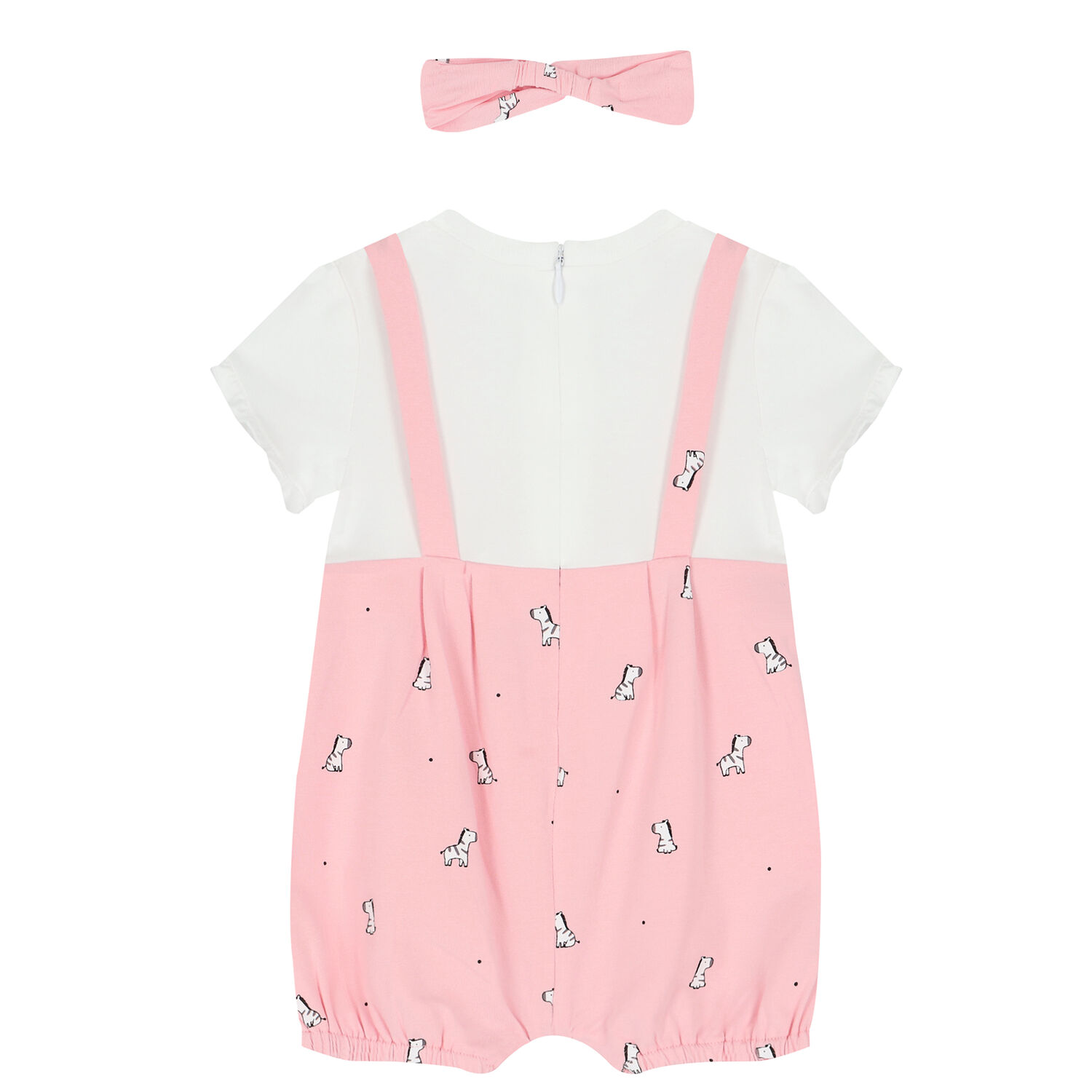 Baby Girls White & Pink Zebra Romper Set, 1, hi-res
