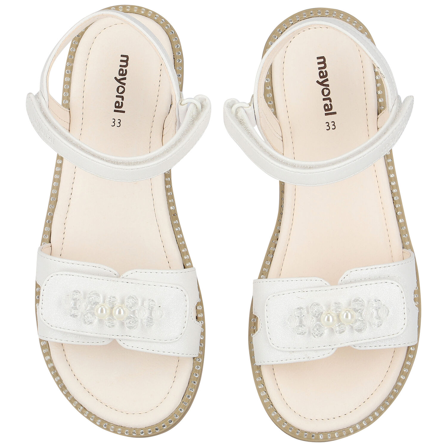Girls White Crystal & Pearl Embellished Sandals, 1, hi-res image number null