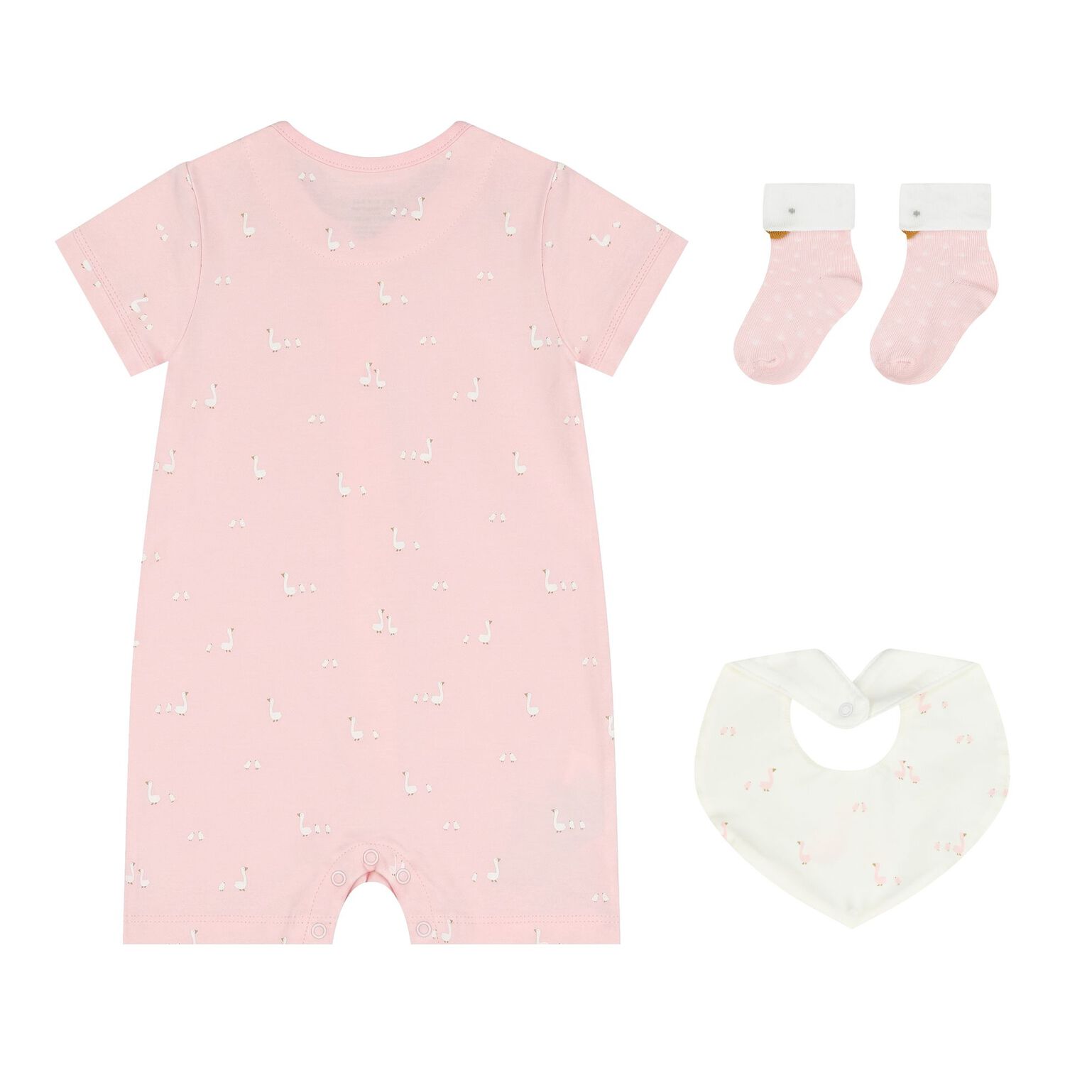 Baby Girls Pink Swan Romper Set, 3, hi-res