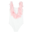 Girls White & Pink Petal Swimsuit, 1, hi-res