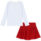 Girls White & Red Teddy Bear Print Skirt Set, 1, hi-res