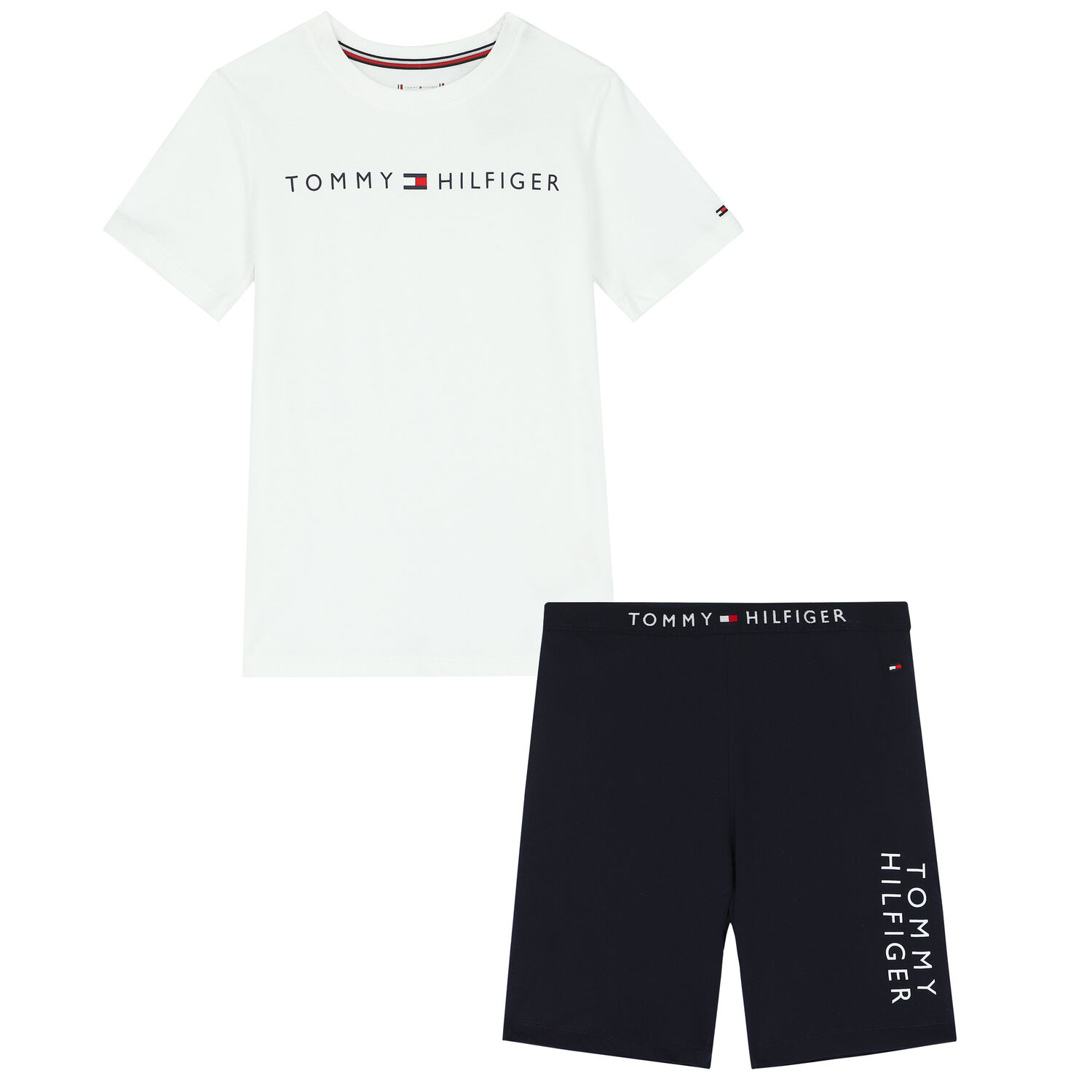 Boys White & Navy Logo Shorts Set, 1, hi-res