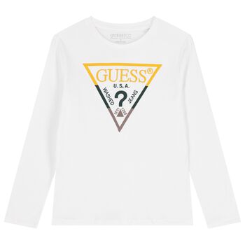 Boys White Logo Long Sleeve Top 