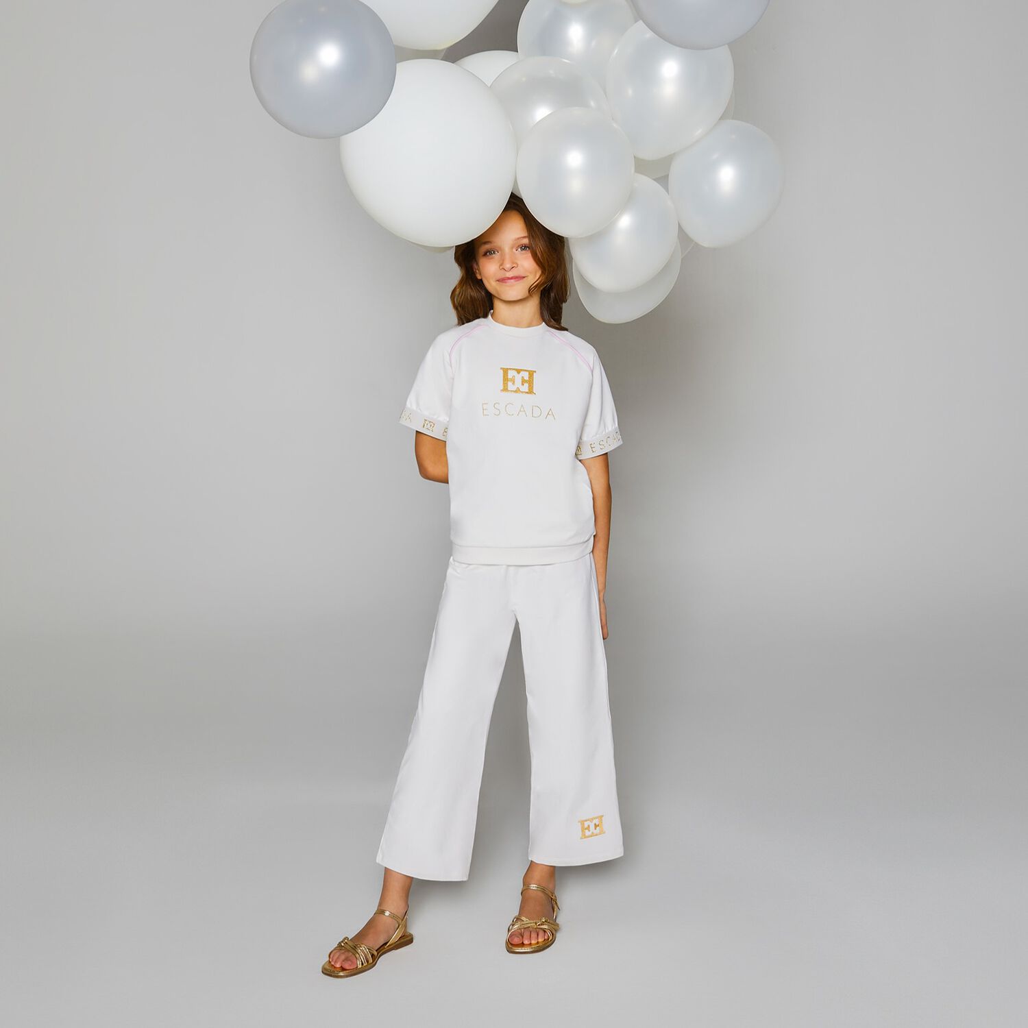 Girls Ivory Logo Trousers, 1, hi-res image number null