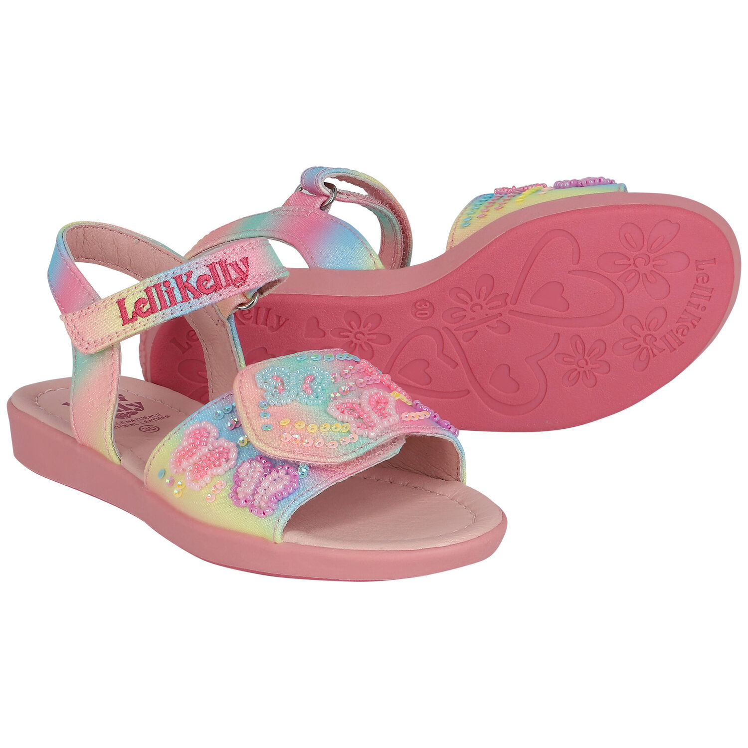 Girls Multi-Colored Butterfly Sandals, 1, hi-res