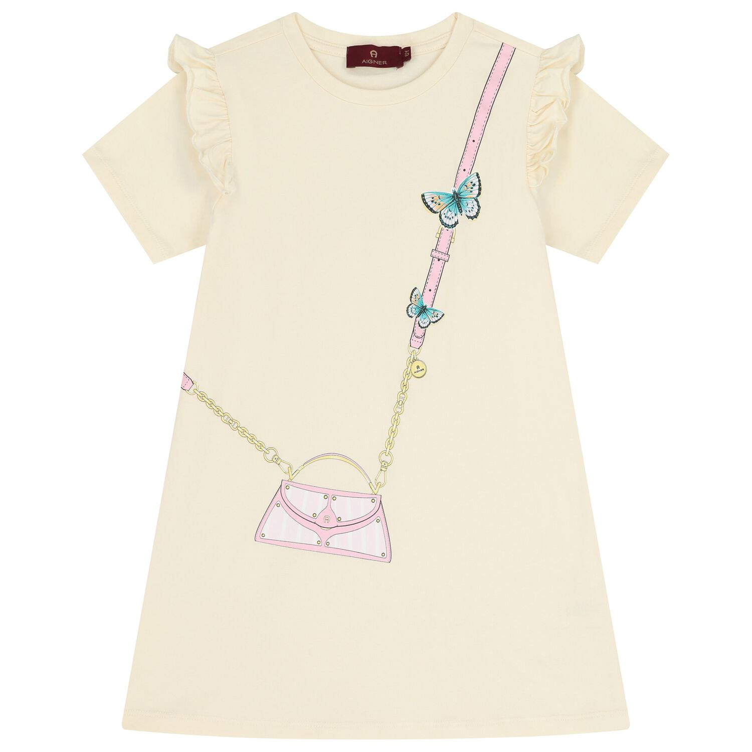 Girls Ivory Bag Logo Dress , 1, hi-res