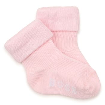 Baby Girls Pink & Beige Logo Socks ( 3-Pack ) 