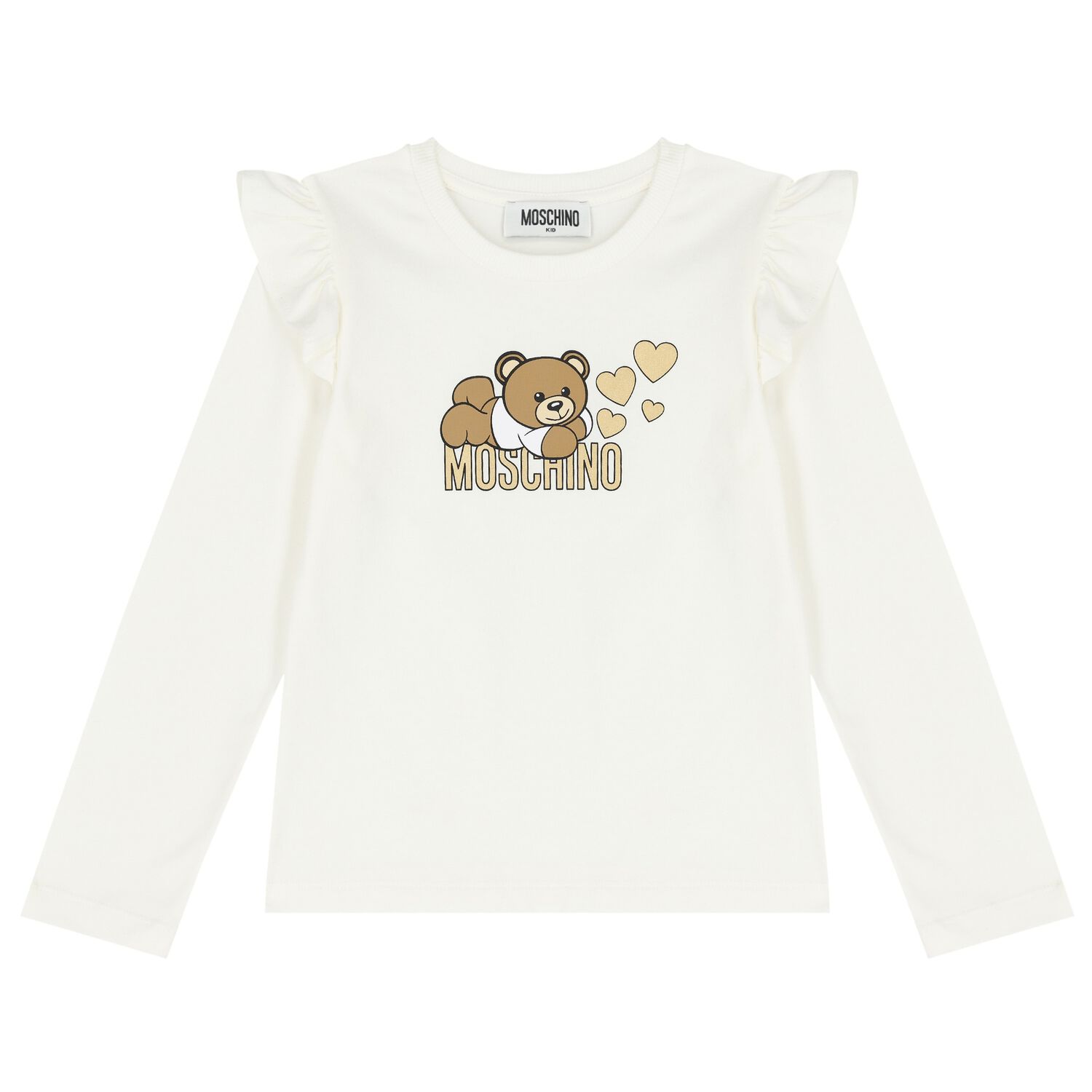 Girls Ivory Teddy Bear Logo Long Sleeve Top, 1, hi-res image number null
