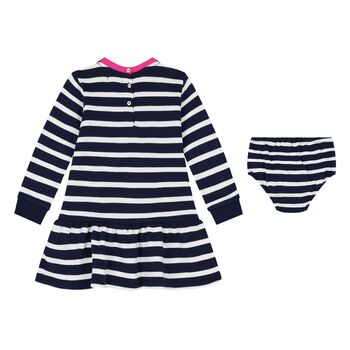 Baby Girls White & Navy Blue Dress Set