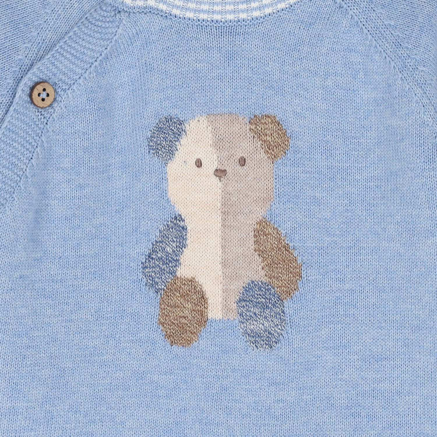 Baby Boys Blue Teddy Bear Knitted Trousers Set, 2, hi-res